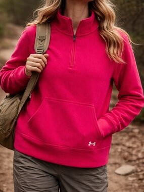 Under Armour Women's Bright Pink Quarter-Zip Fleece Pullover